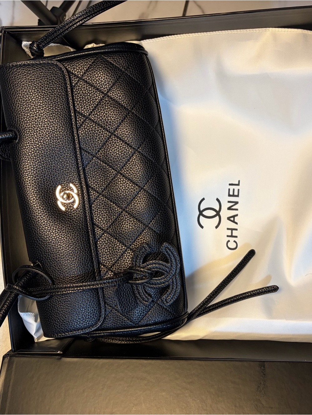CHANEL Black Quilted Top-Handle Shoulder Bag with CC Charm - Picture 2 of 5